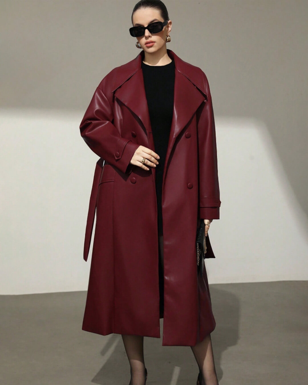 Manteau trench long Connie en similicuir
