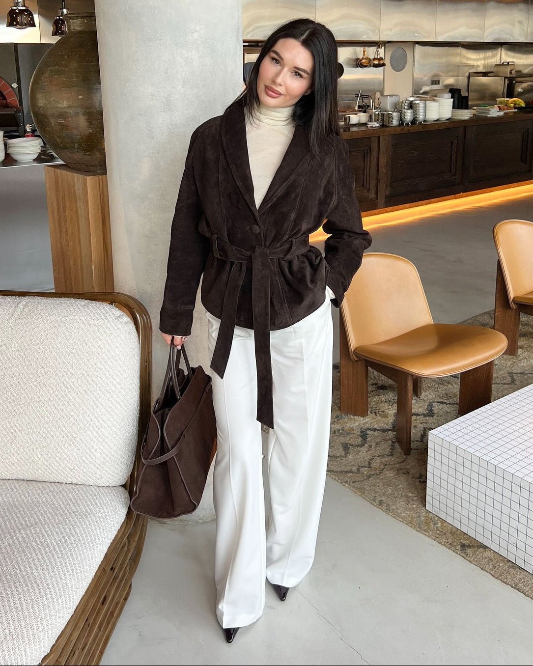 Trench-coat en daim ceinturé Annie