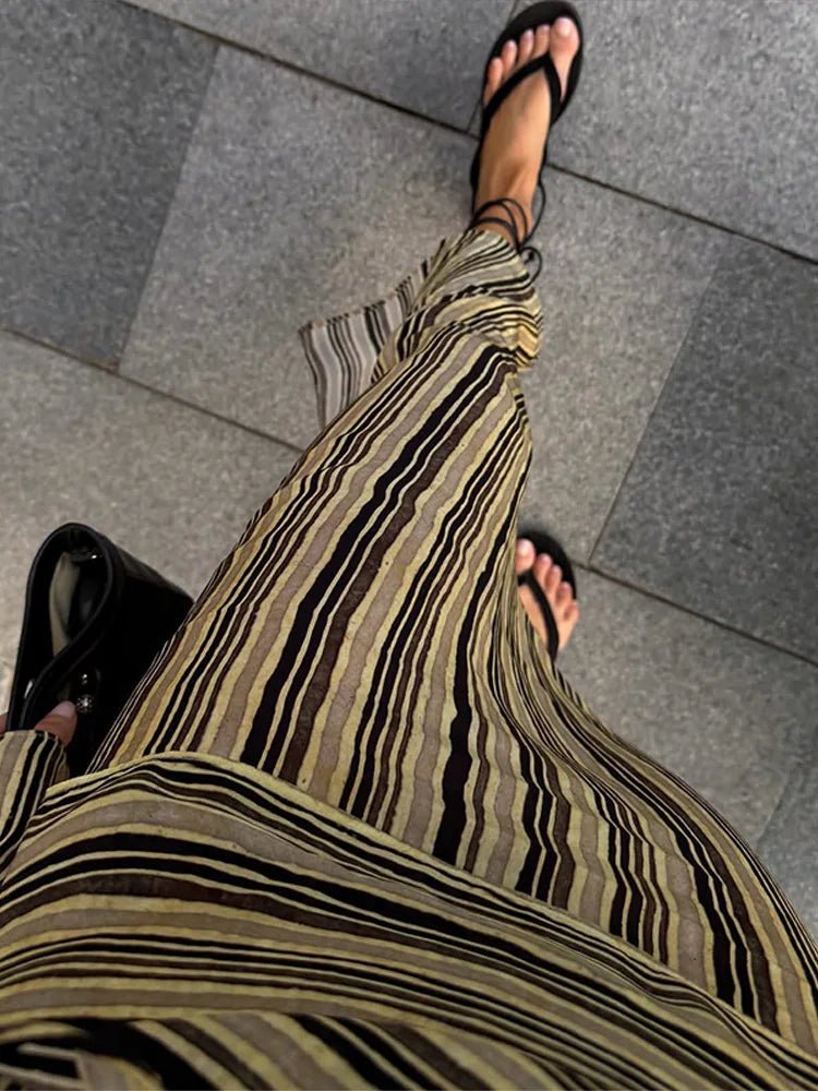 Robe longue à rayures Tessa à col en V