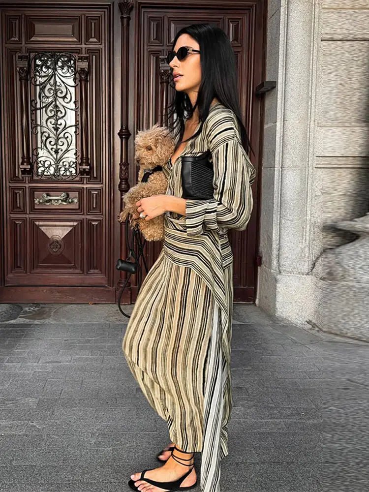 Robe longue à rayures Tessa à col en V