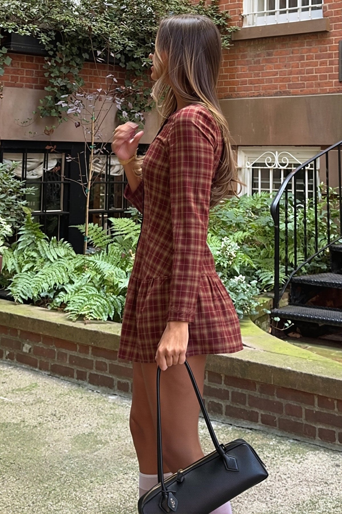 Robe mini Ellie à manches longues et carreaux