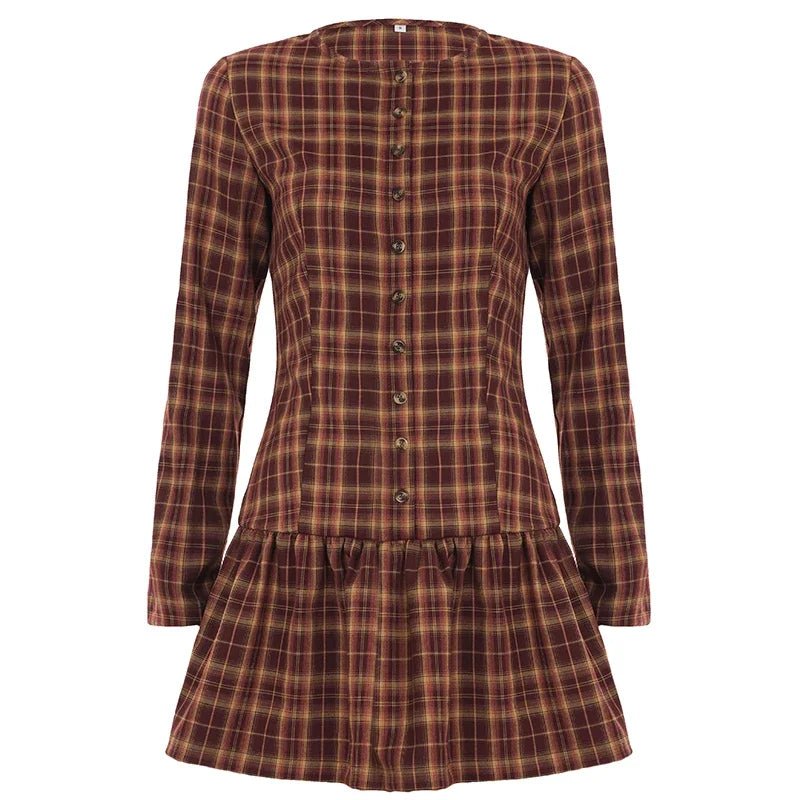 Robe mini Ellie à manches longues et carreaux