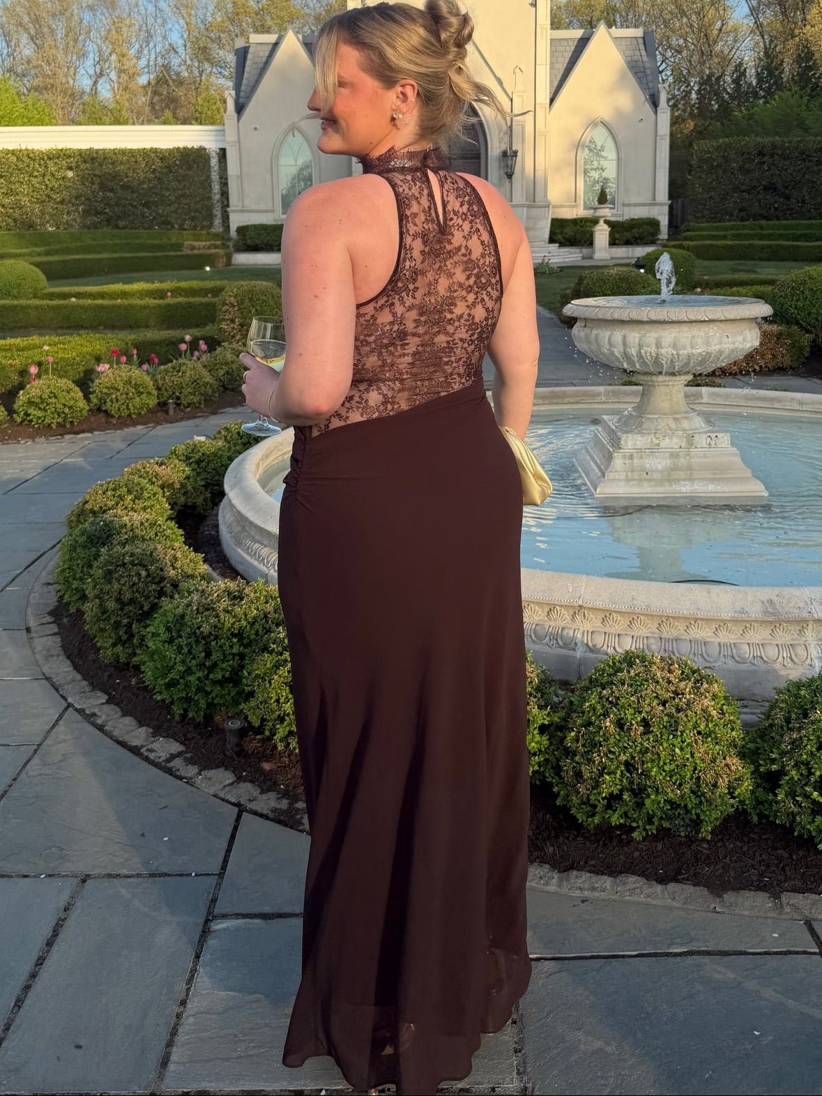 Robe longue Sienna en dentelle à col halter