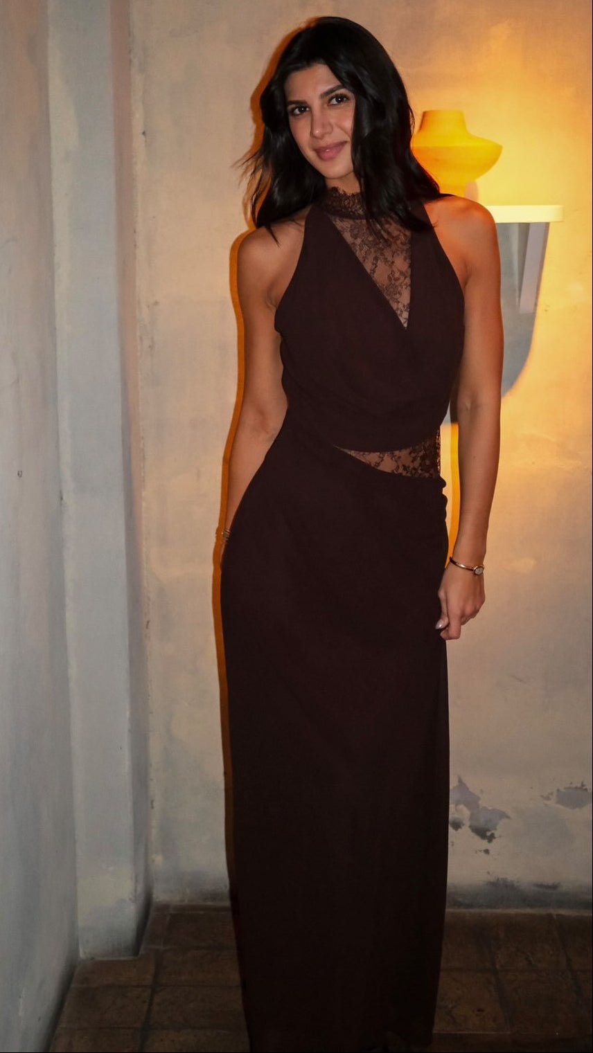 Robe longue Sienna en dentelle à col halter