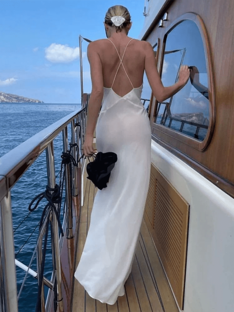 Robe longue Sienna à décolleté plongeant et voile transparent