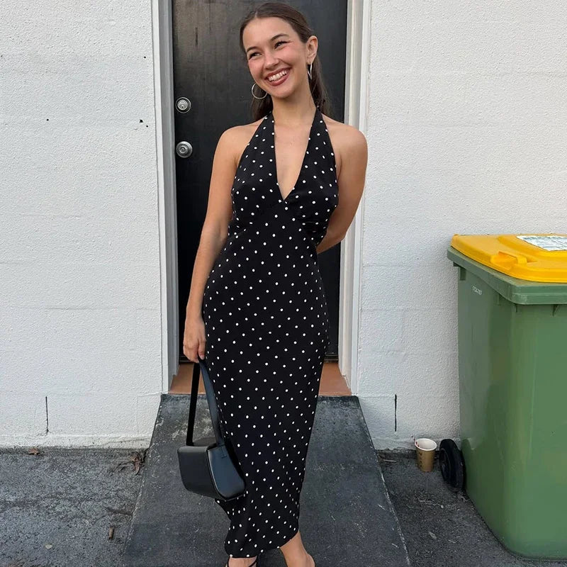 Robe midi à pois Zoe à dos nu