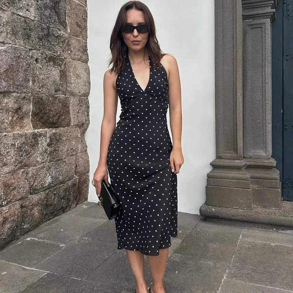 Robe midi à pois Zoe à dos nu
