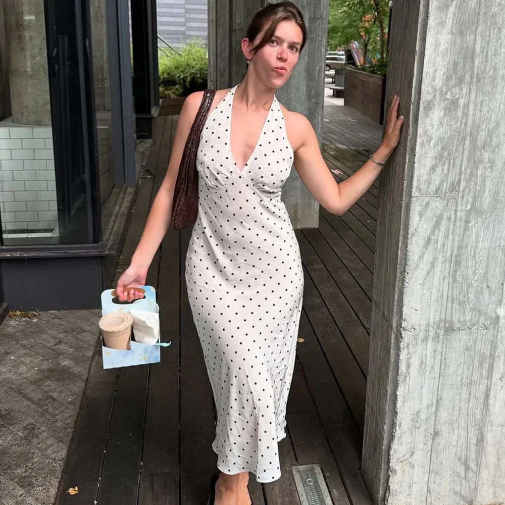 Robe midi à pois Zoe à dos nu