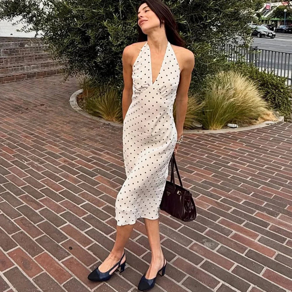 Robe midi à pois Zoe à dos nu