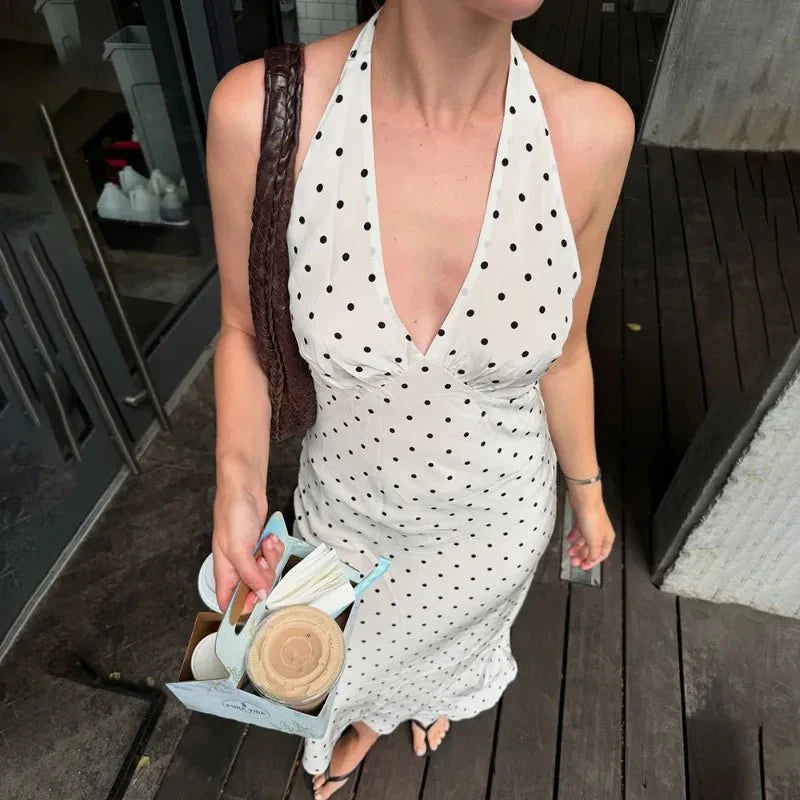 Robe midi à pois Zoe à dos nu