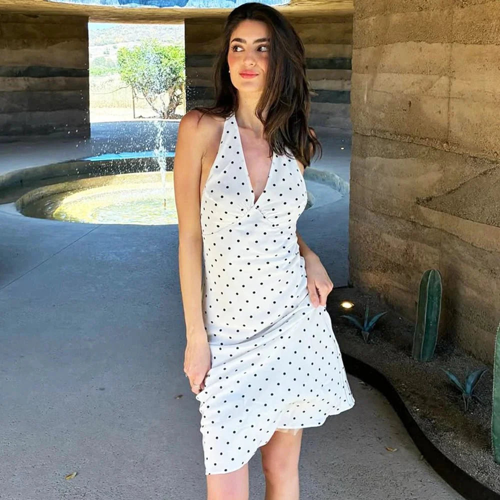 Robe midi à pois Zoe à dos nu