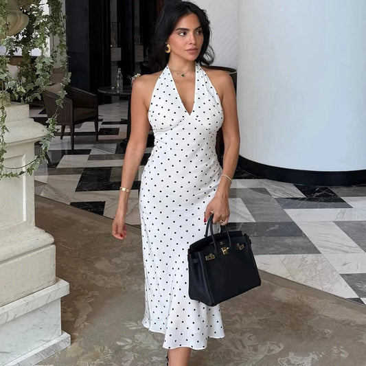 Robe midi à pois Zoe à dos nu