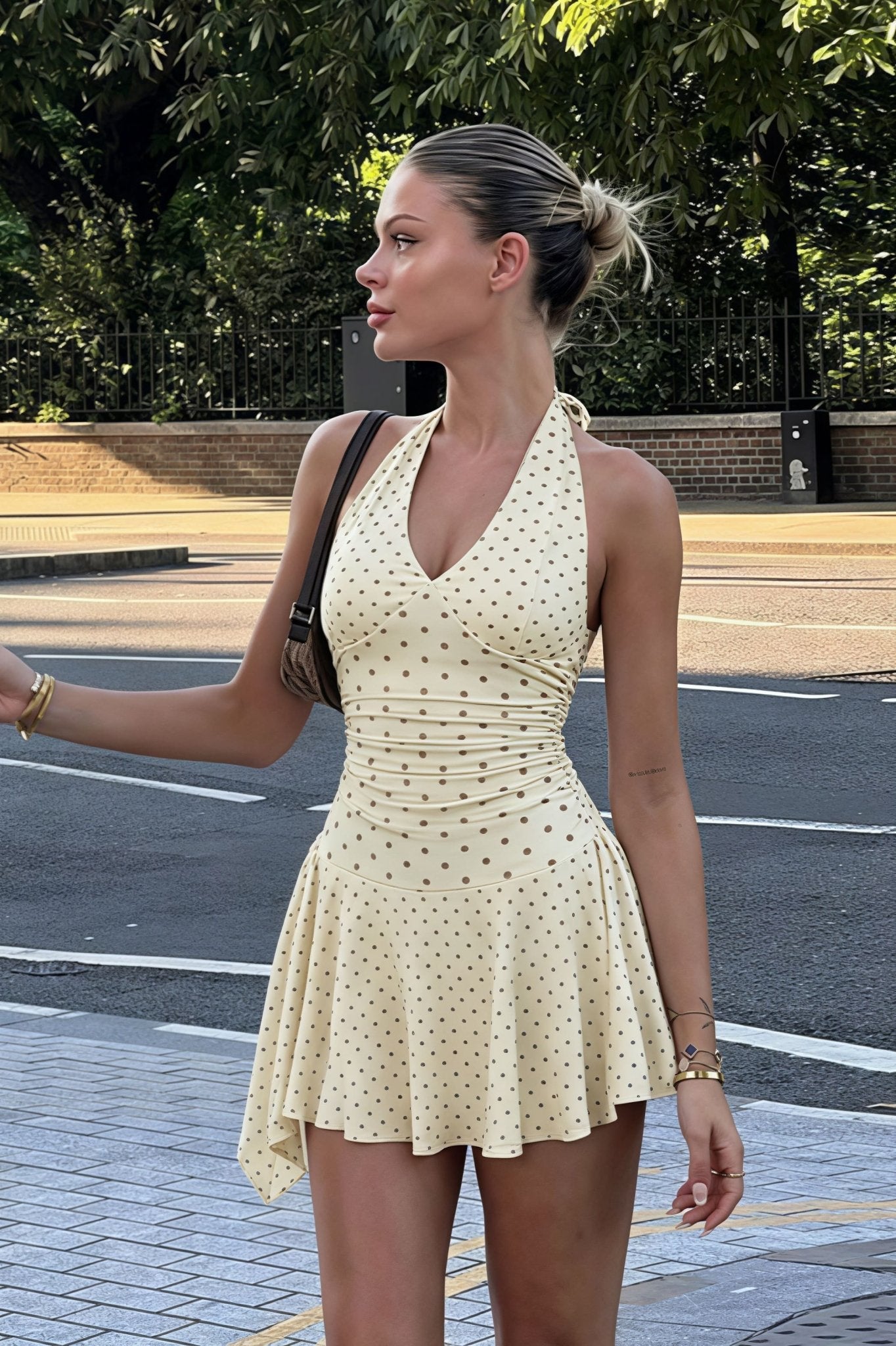 Robe mini à pois Natalia à encolure nouée