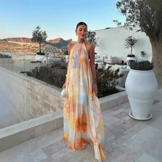 Robe maxi Megan à col halter et laçage
