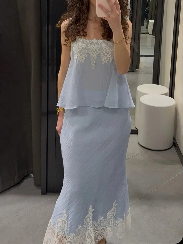 Ensemble midi Jacinta à empiècements dentelle