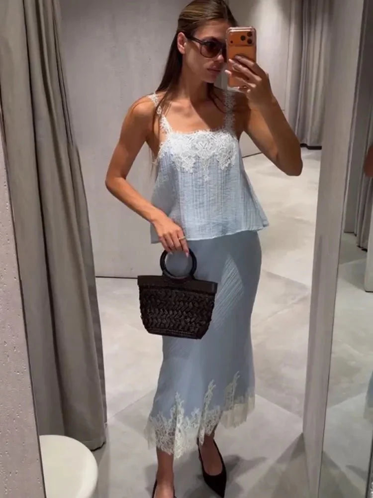 Ensemble midi Jacinta à empiècements dentelle