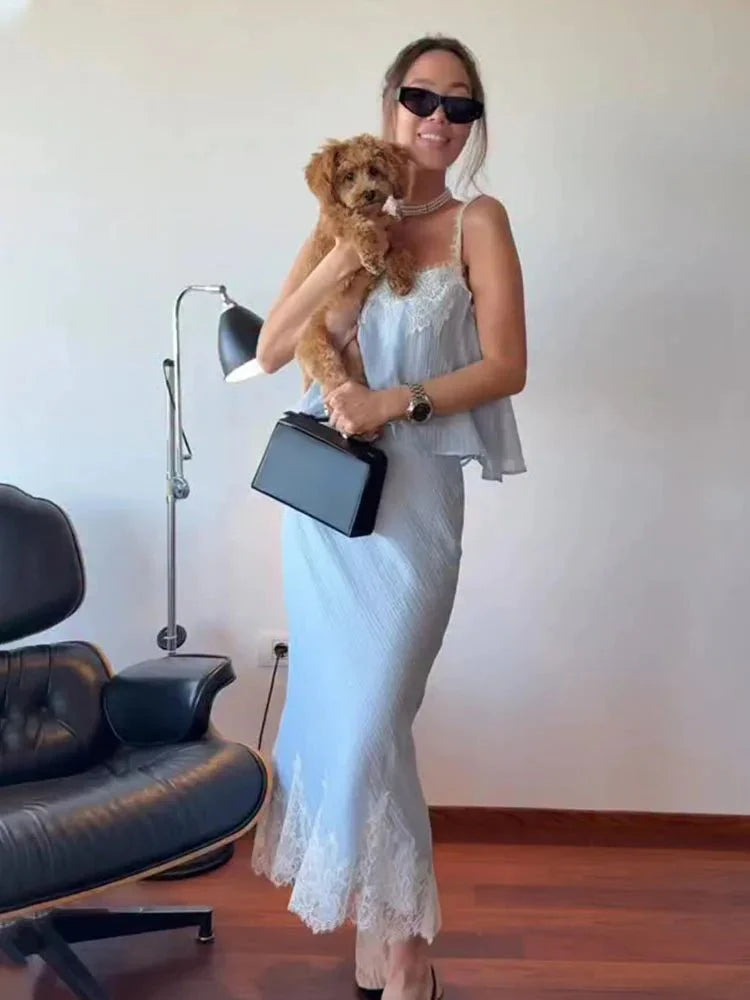 Ensemble midi Jacinta à empiècements dentelle