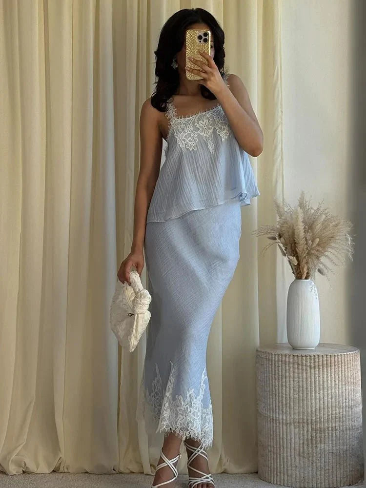 Ensemble midi Jacinta à empiècements dentelle