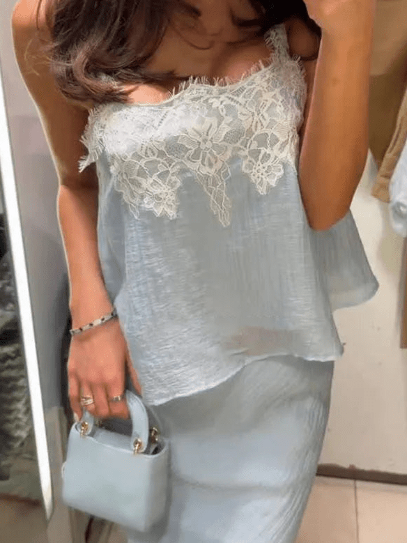 Ensemble midi Jacinta à empiècements dentelle