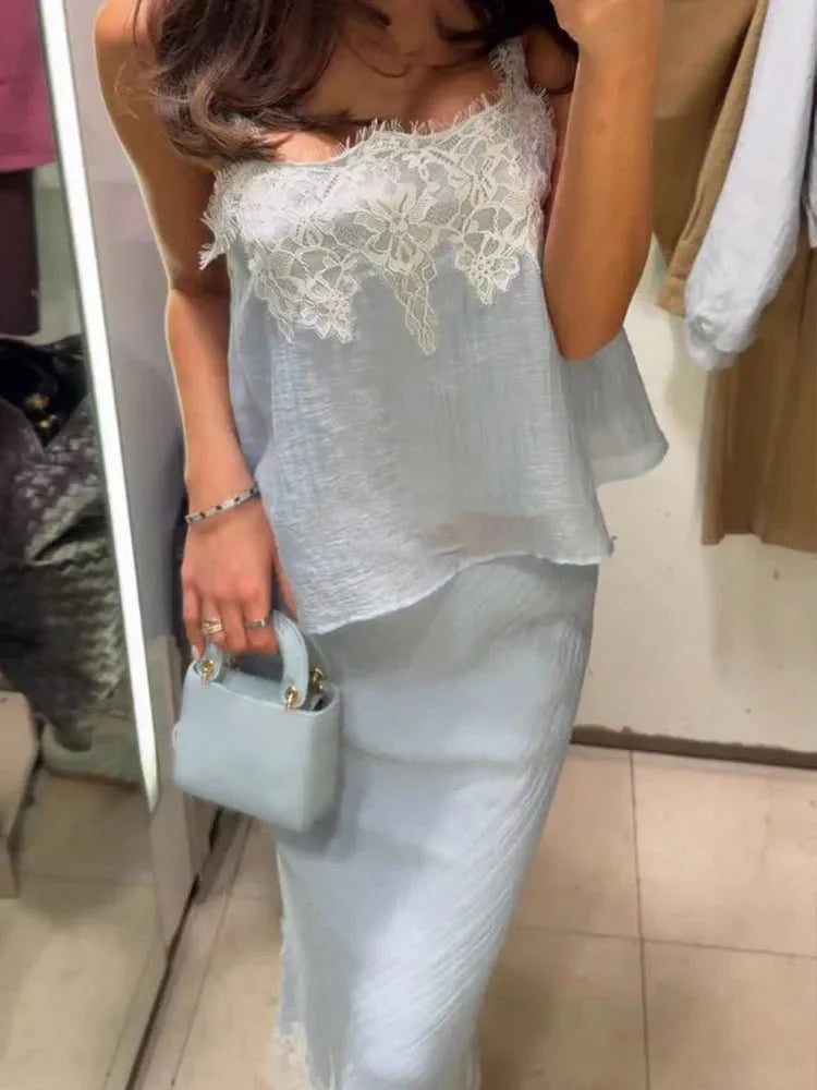 Ensemble midi Jacinta à empiècements dentelle