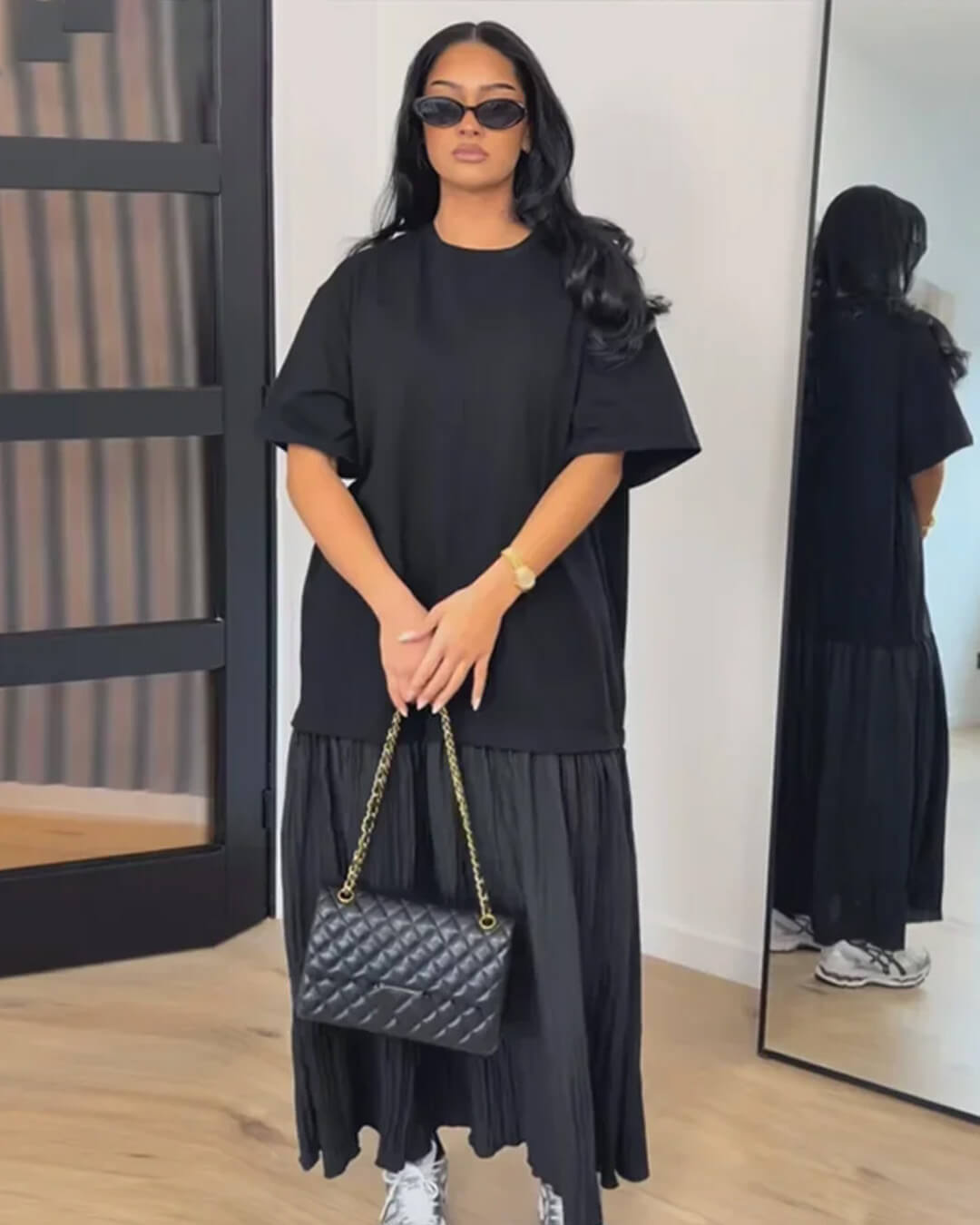 Robe midi Amybeth plissée patchwork