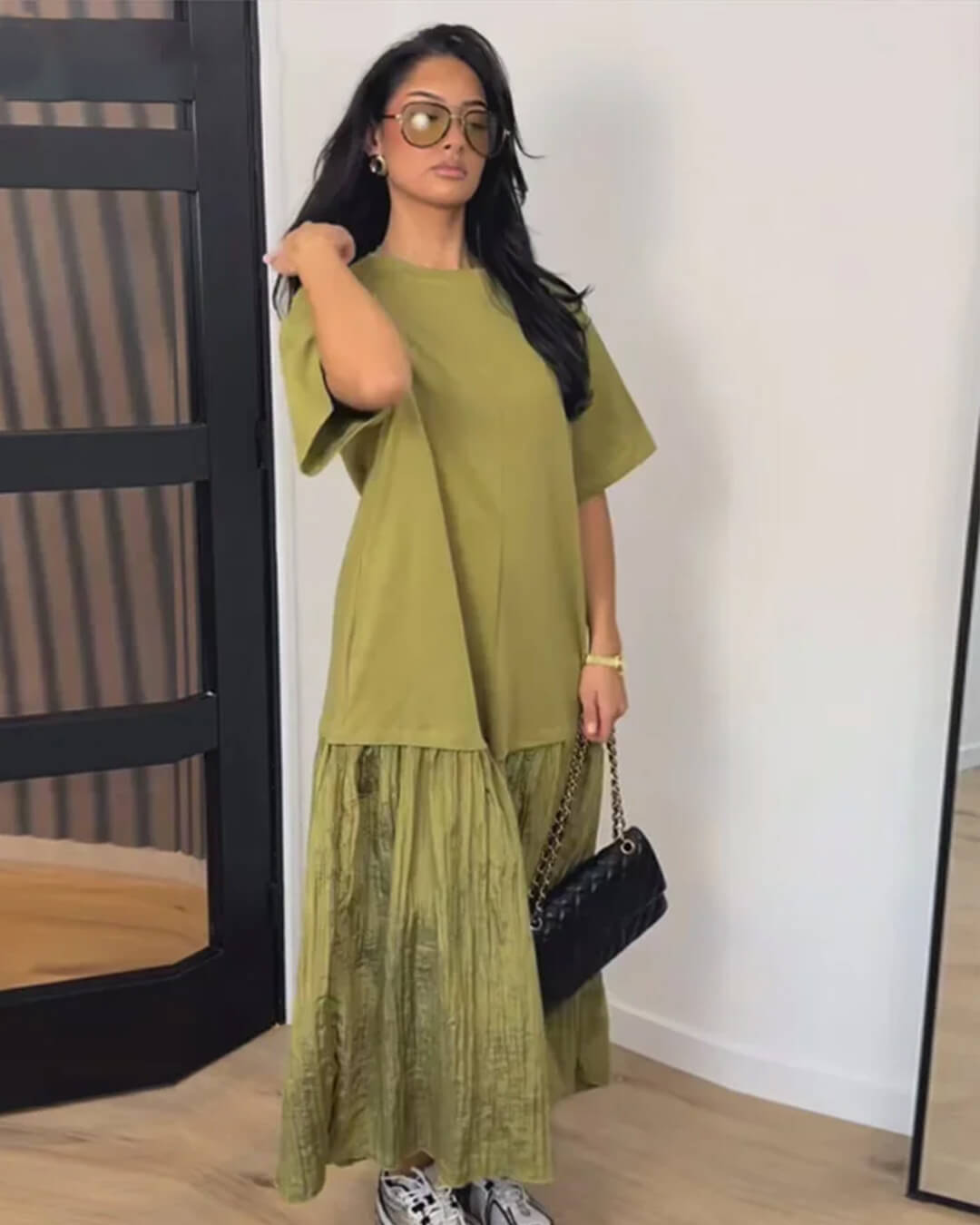 Robe midi Amybeth plissée patchwork