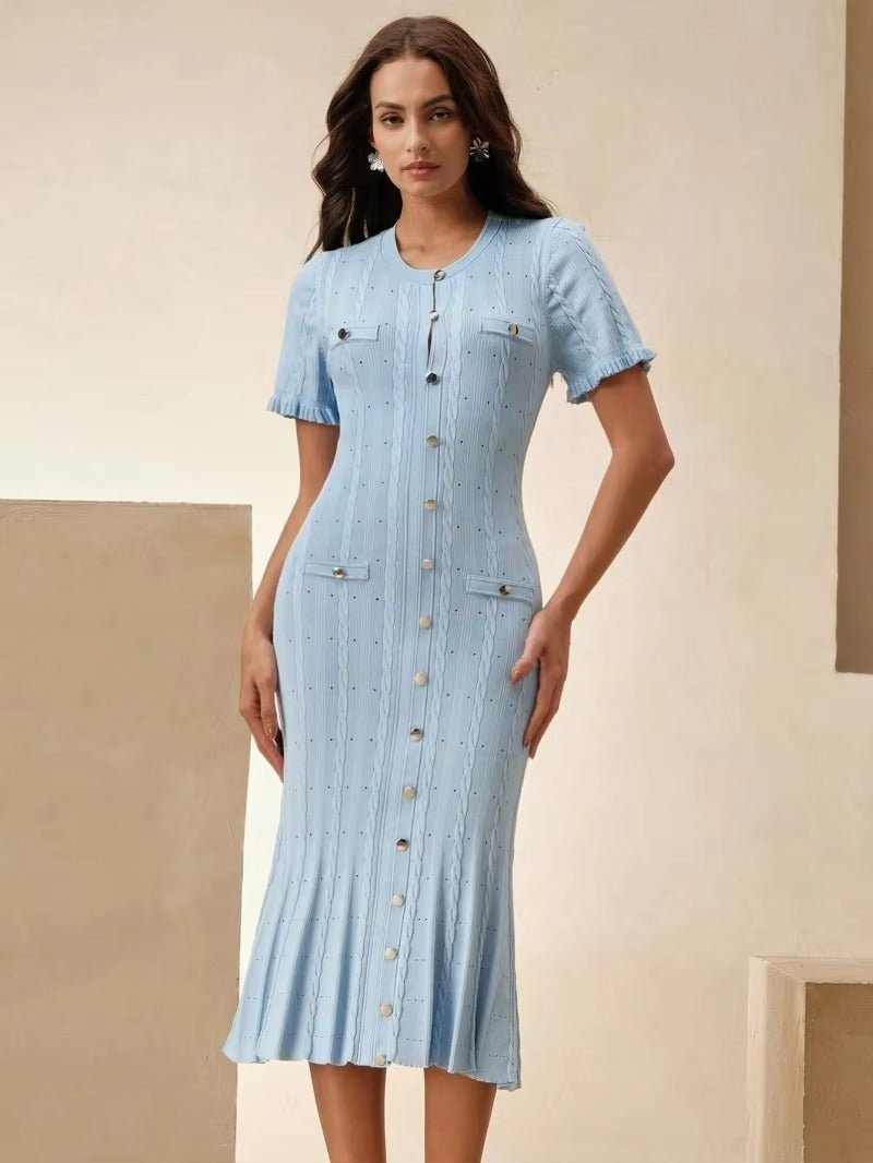 Robe midi en maille Margot boutonnée devant