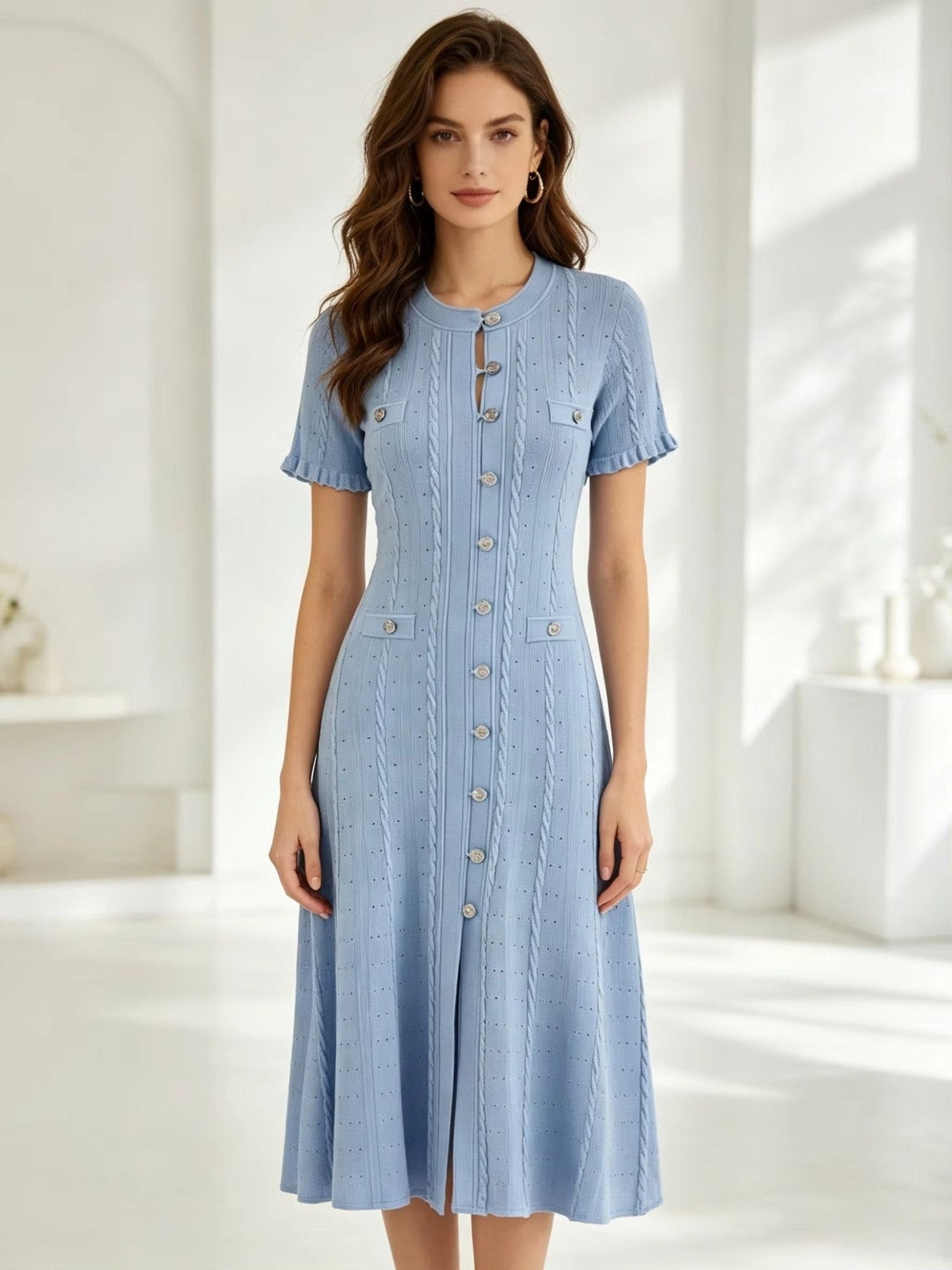 Robe midi en maille Margot boutonnée devant