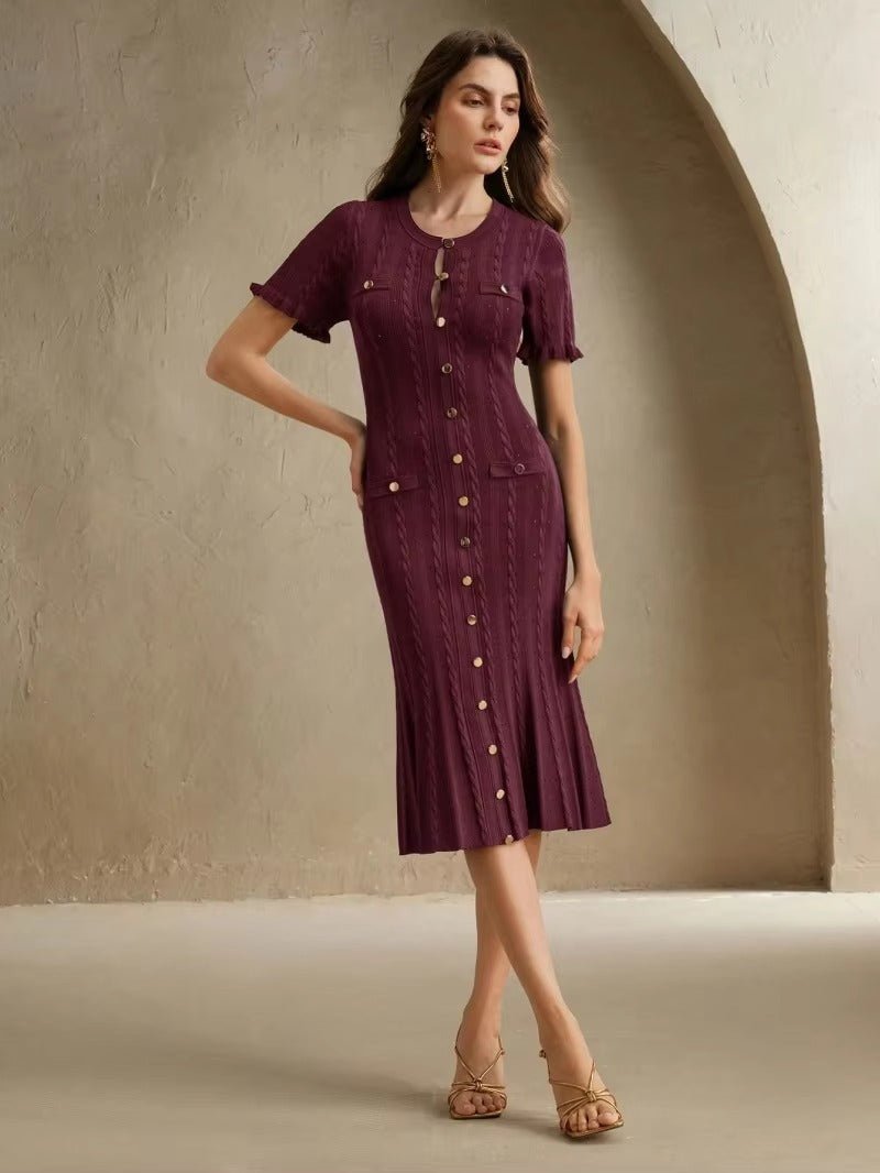 Robe midi en maille Margot boutonnée devant
