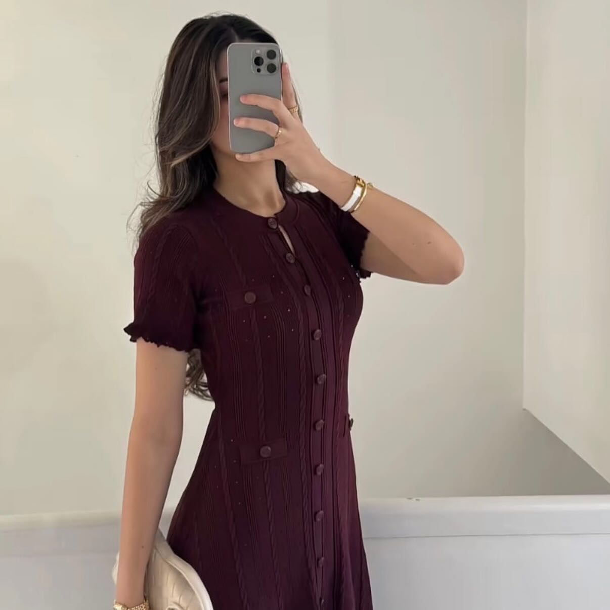 Robe midi en maille Margot boutonnée devant