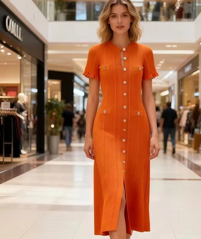Robe midi en maille Margot boutonnée devant
