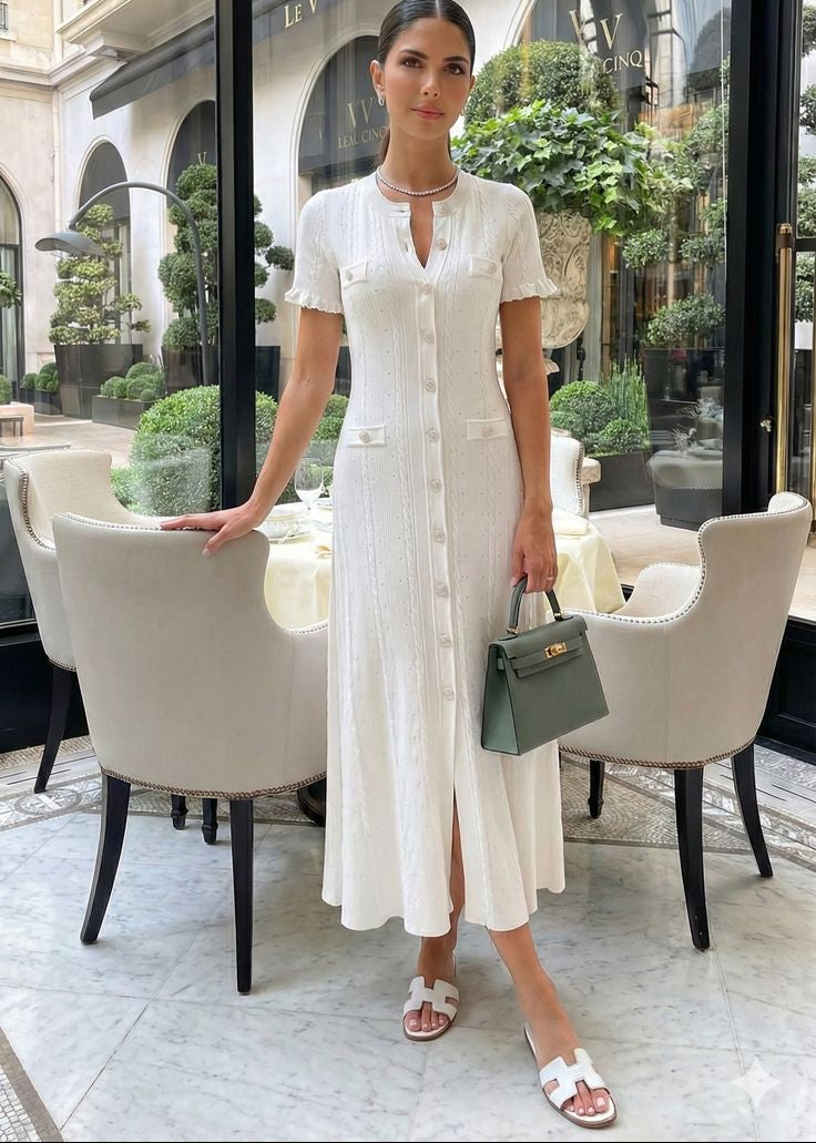 Robe midi en maille Margot boutonnée devant
