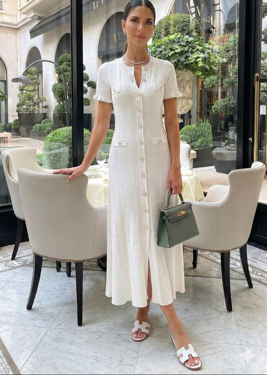 Robe midi en maille Margot boutonnée devant