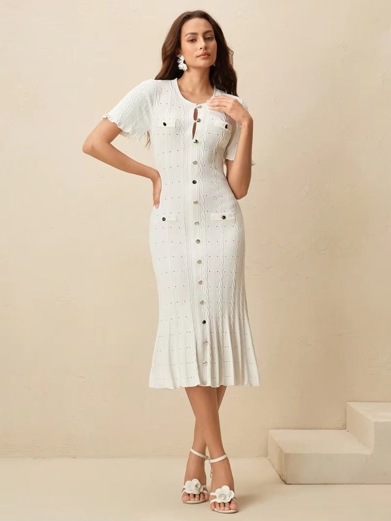 Robe midi en maille Margot boutonnée devant