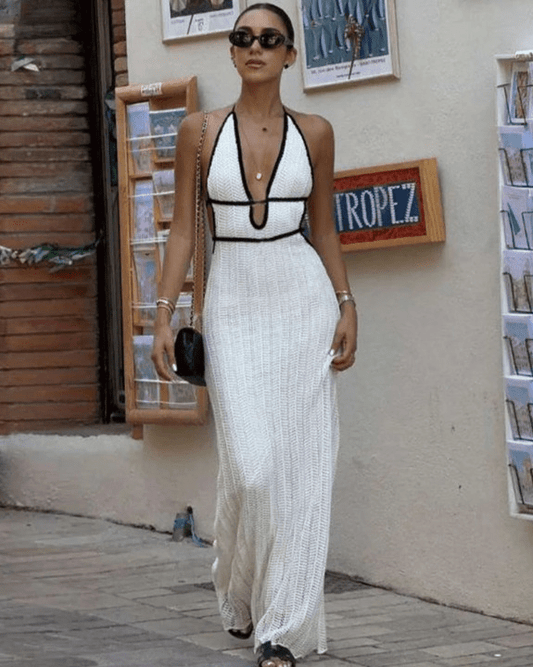 Hannie. Robe maxi halter à lacets