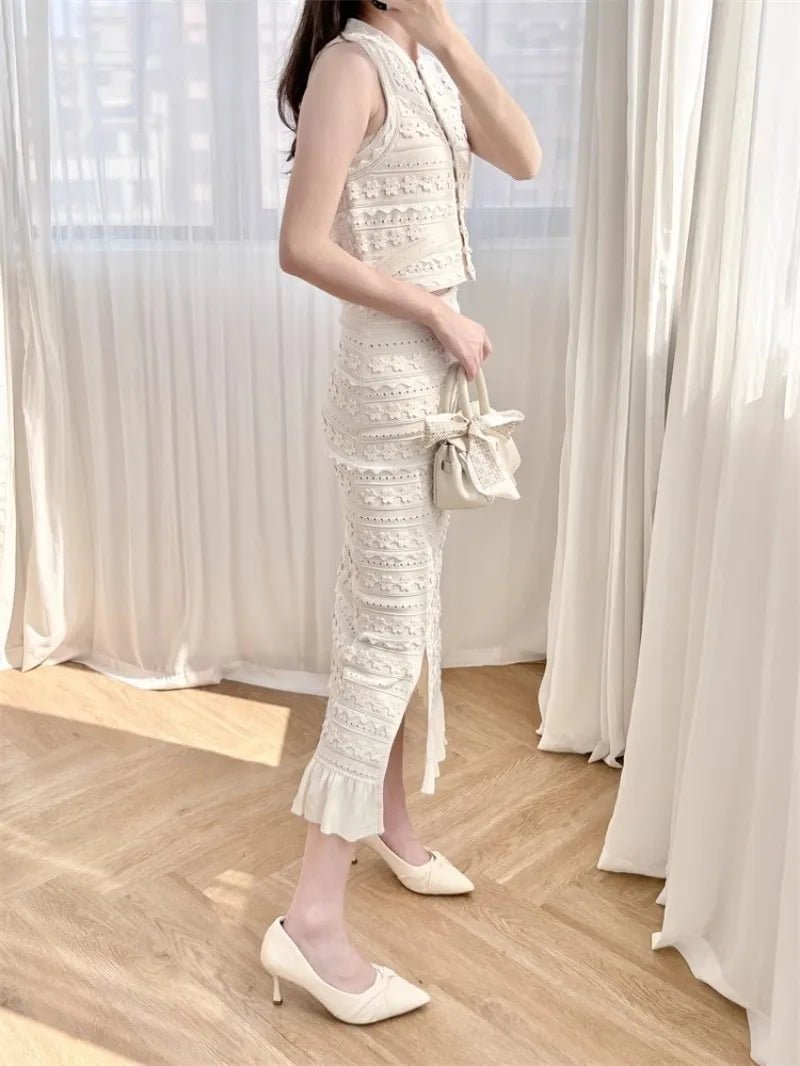 Ensemble gilet tricot fleuri Sophia
