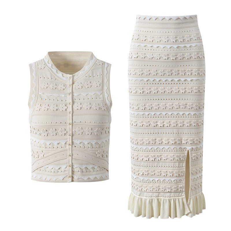 Ensemble gilet tricot fleuri Sophia