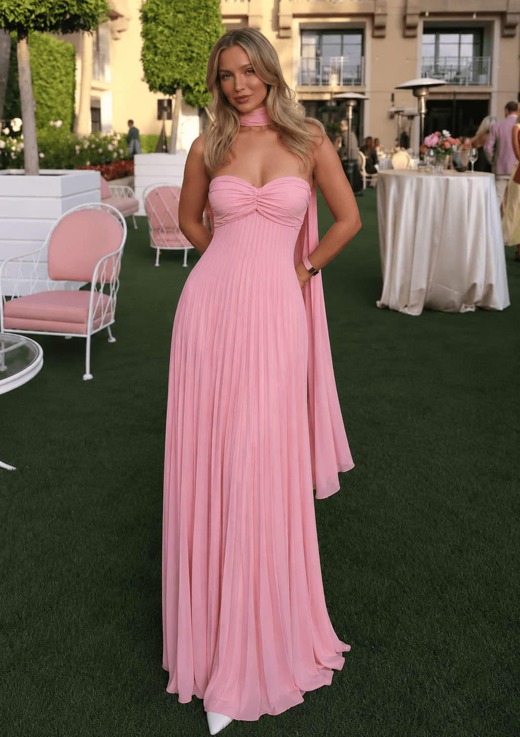 Ilaria Mesh Maxi Dress with Scarf