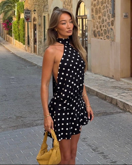 Robe mini à pois dos nu à col halter Zara