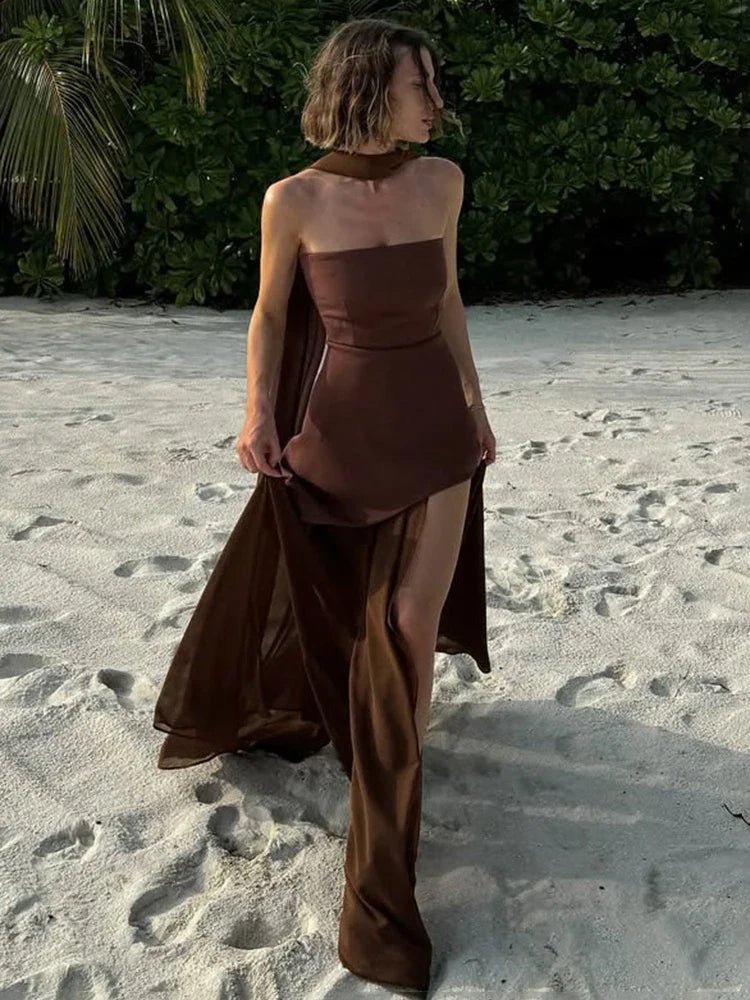 Robe longue Valentina sans bretelles en maille