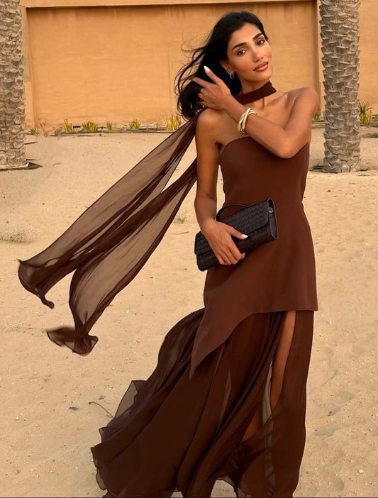 Robe longue Valentina sans bretelles en maille
