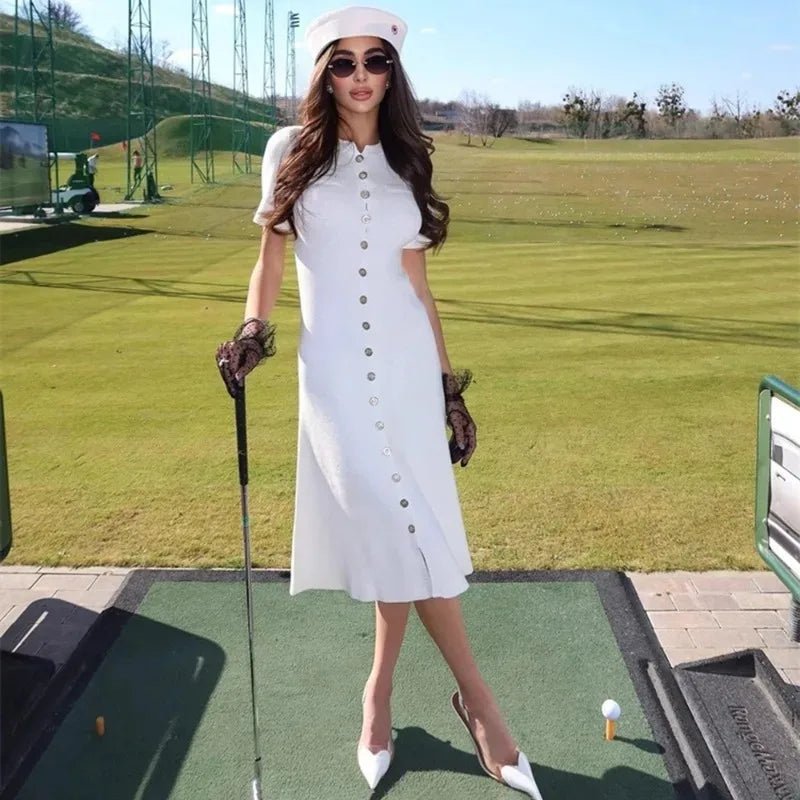 Robe Yara en maille côtelée boutonnée devant