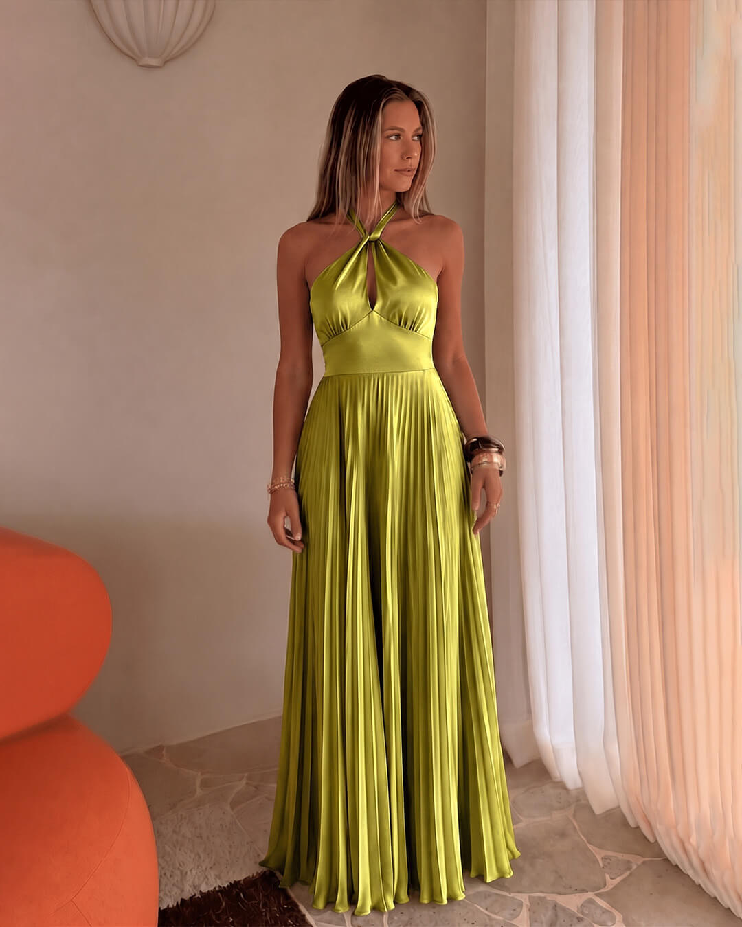 Melissa.halter.plissé.maxi