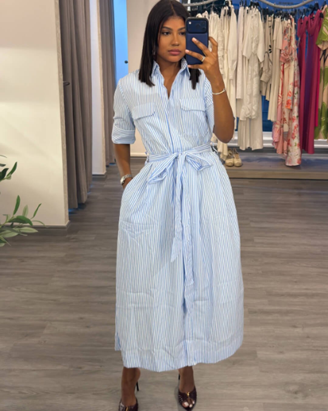 Robe maxi Winona rayée à col lacé
