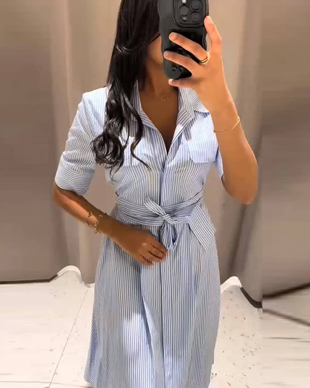 Robe maxi Winona rayée à col lacé