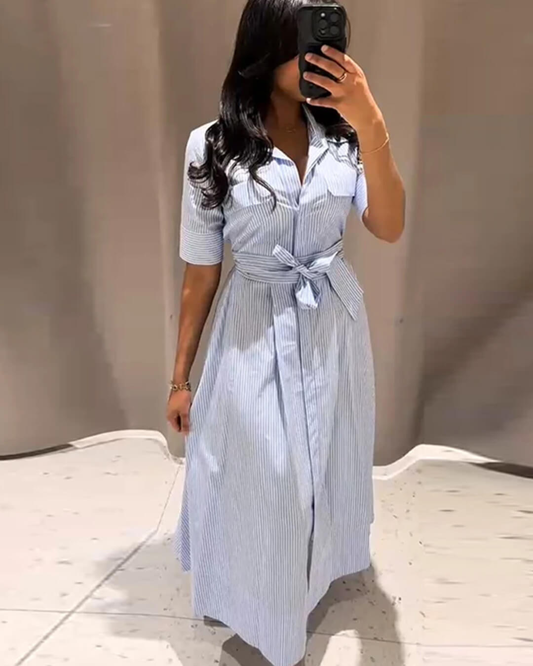 Robe maxi Winona rayée à col lacé