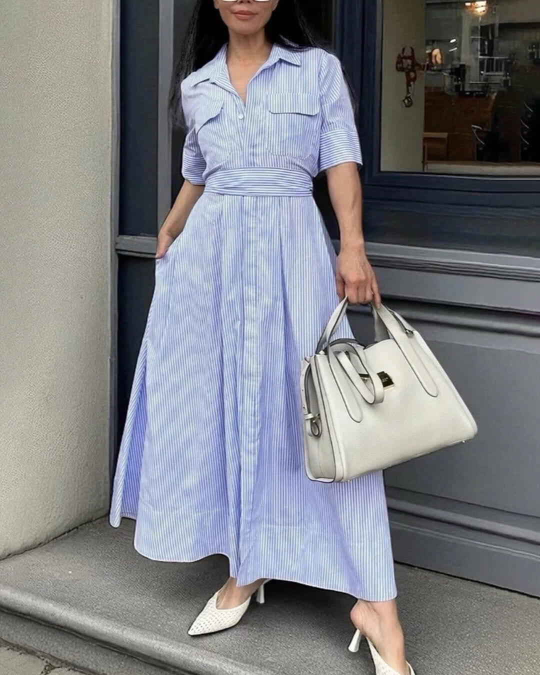Robe maxi Winona rayée à col lacé