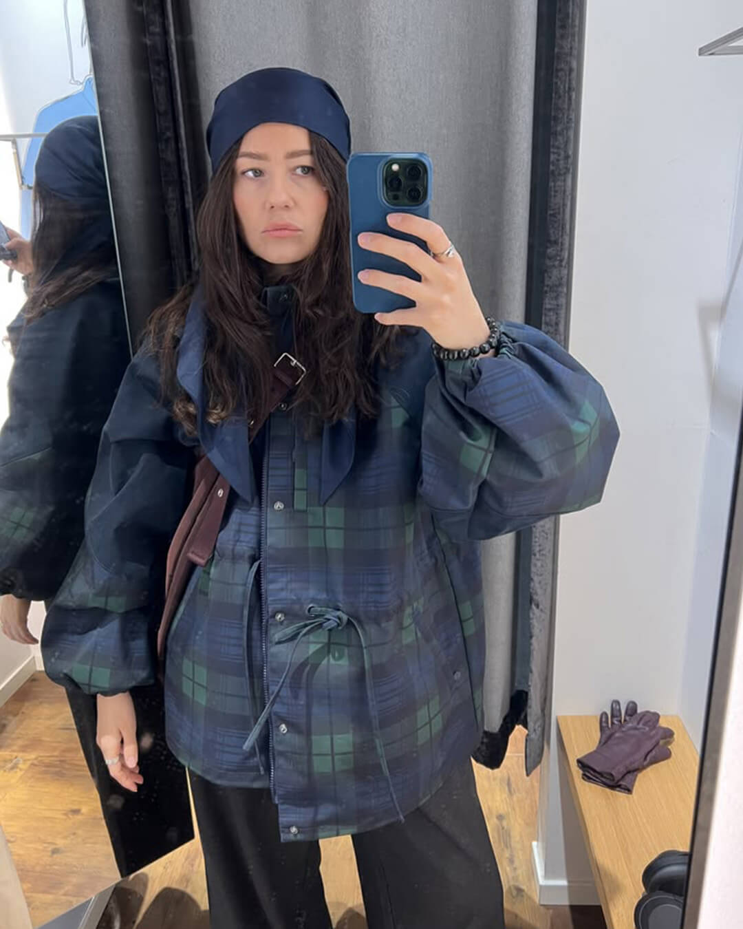 Veste oversize à carreaux avec laçage Linda