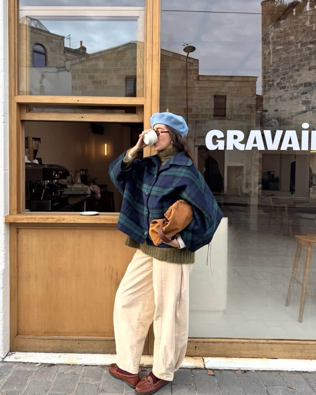 Veste oversize à carreaux avec laçage Linda