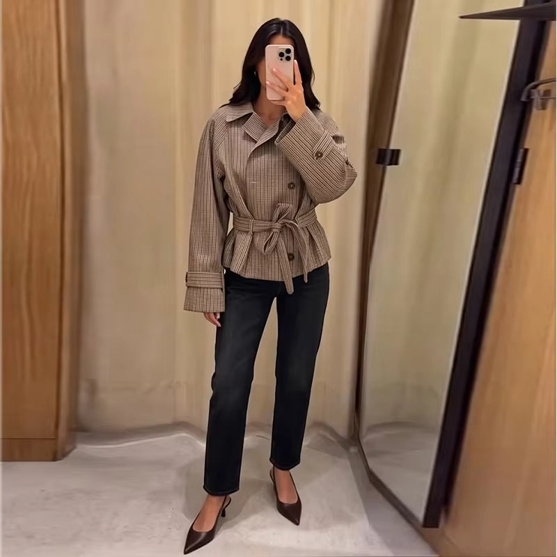 Trench-coat à carreaux Melissa avec ceinture